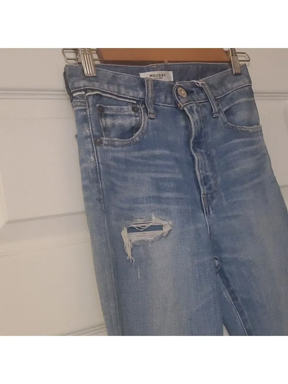 Moussy Vintage Keans Women's Size 000 Faded Blue Hammond Skinny Distressed Rips